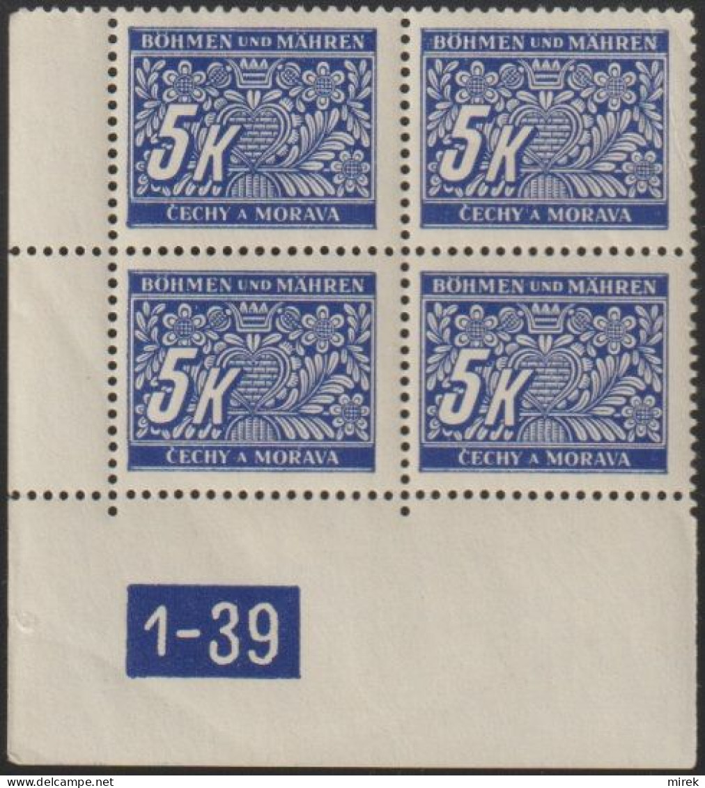 081/ Pof. DL 12, Corner 4-block, Perforated Border, Plate Number 1-39 - Unused Stamps