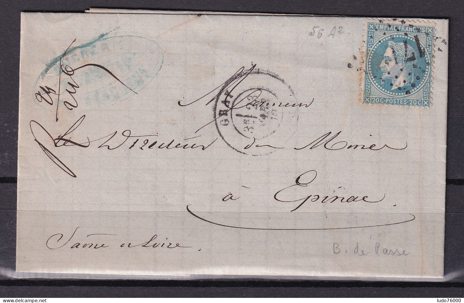 D 808 / NAPOLEON N° 29 SUR LETTRE - 1863-1870 Napoléon III. Laure