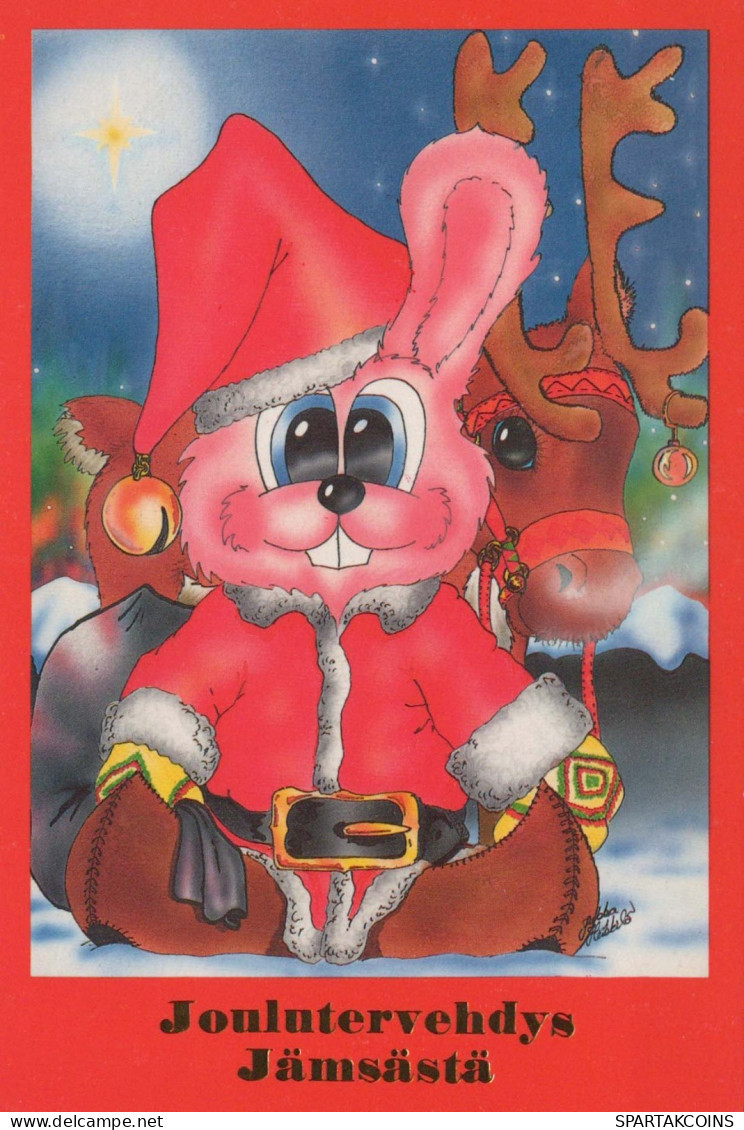 Buon Anno Natale CONIGLIO Vintage Cartolina CPSM #PAV070.IT - Nieuwjaar