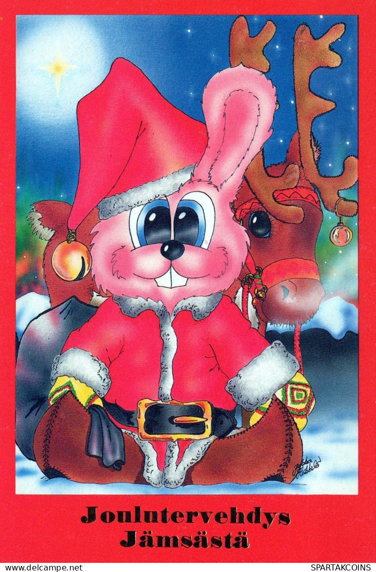 Buon Anno Natale CONIGLIO Vintage Cartolina CPSM #PAV070.IT - Nouvel An