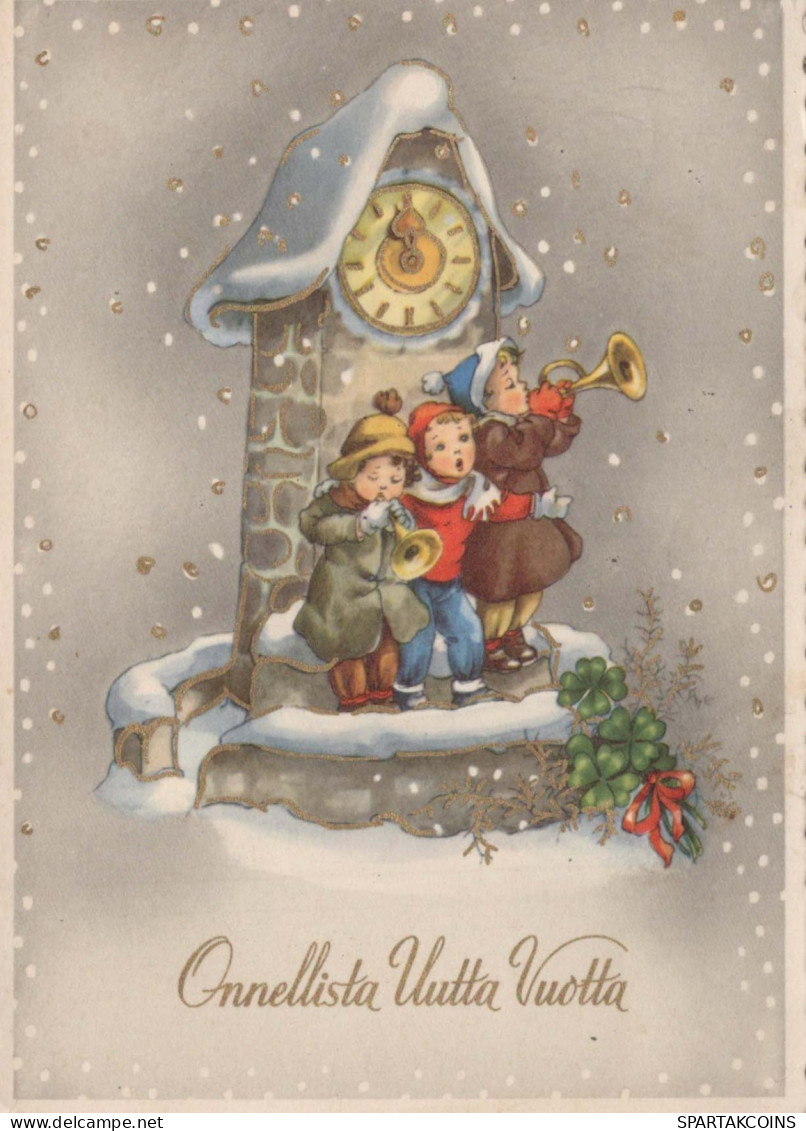 Buon Anno Natale OROLOGIO DA TAVOLO Vintage Cartolina CPSM #PAT999.IT - Nouvel An