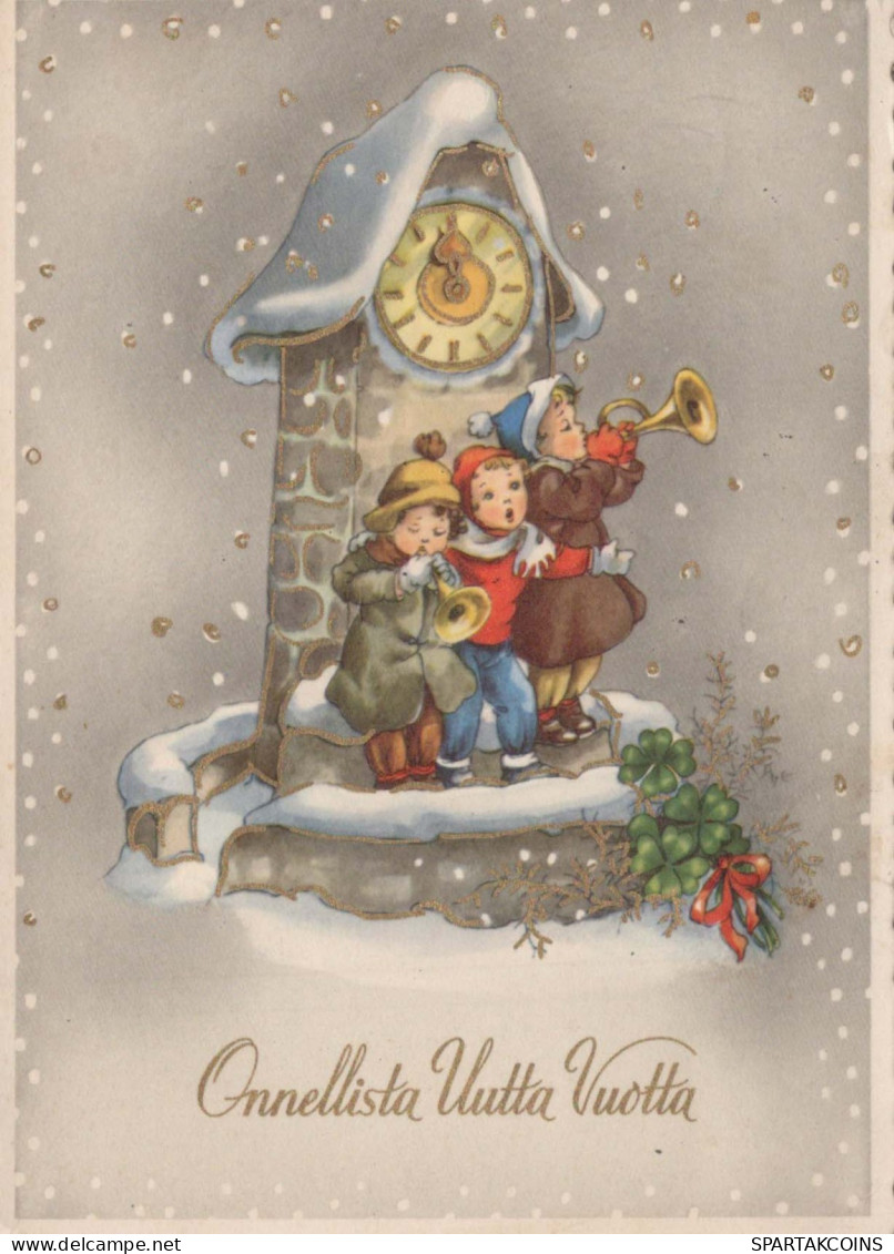 Buon Anno Natale OROLOGIO DA TAVOLO Vintage Cartolina CPSM #PAT999.IT - New Year