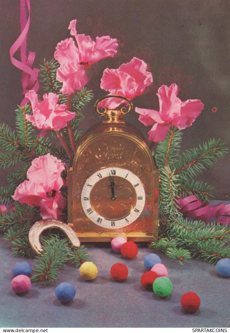 Buon Anno Natale OROLOGIO DA TAVOLO CAVALLOSHOE Vintage Cartolina CPSM #PAT753.IT - New Year