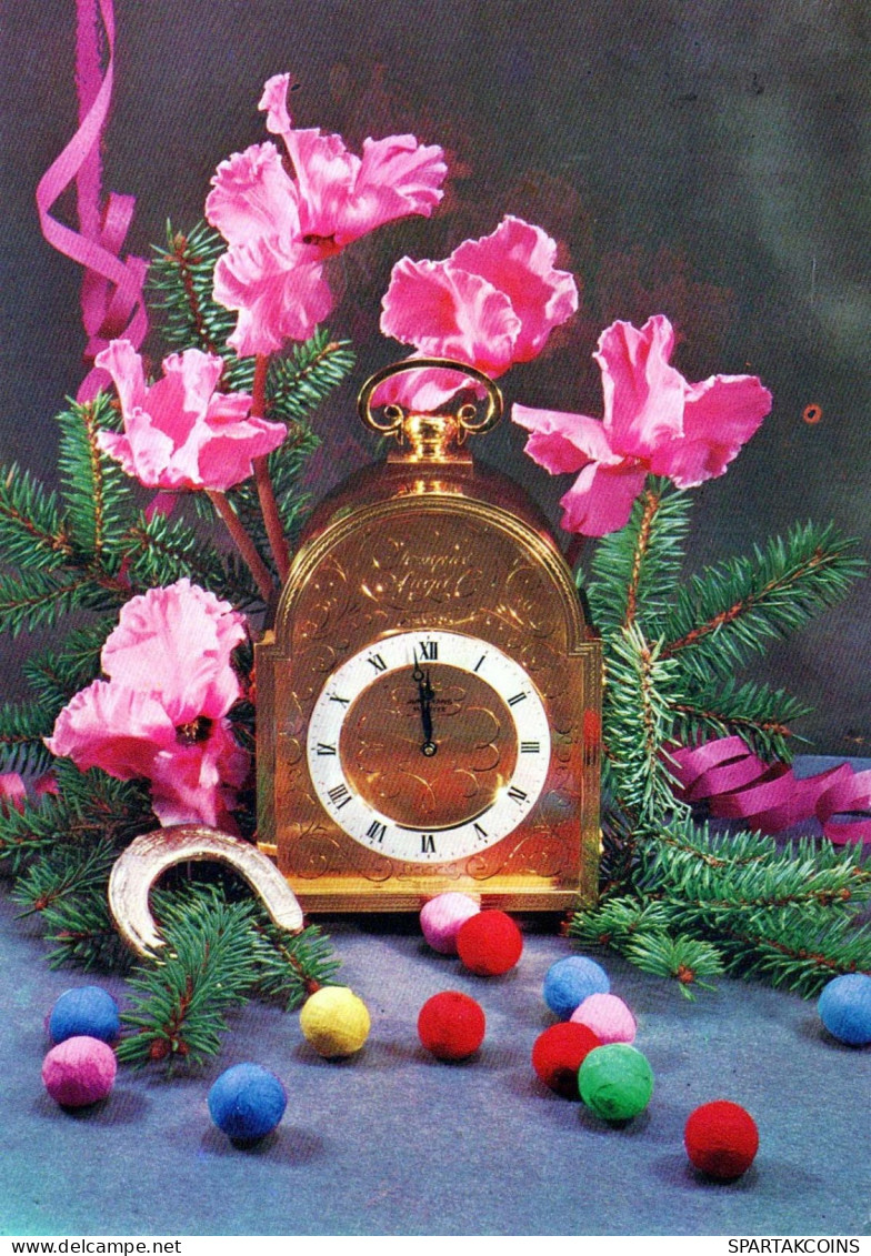 Buon Anno Natale OROLOGIO DA TAVOLO CAVALLOSHOE Vintage Cartolina CPSM #PAT753.IT - Nouvel An