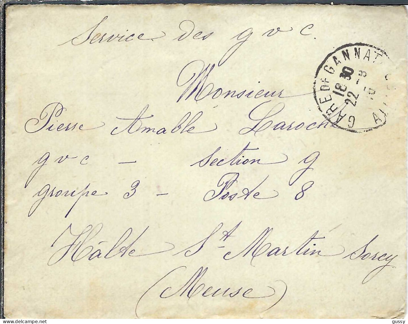 FRANCE Ca.1915: LSC De Gannat (Allier) à  Sorcy-St Martin (Meuse) En Franchise - Lettres & Documents