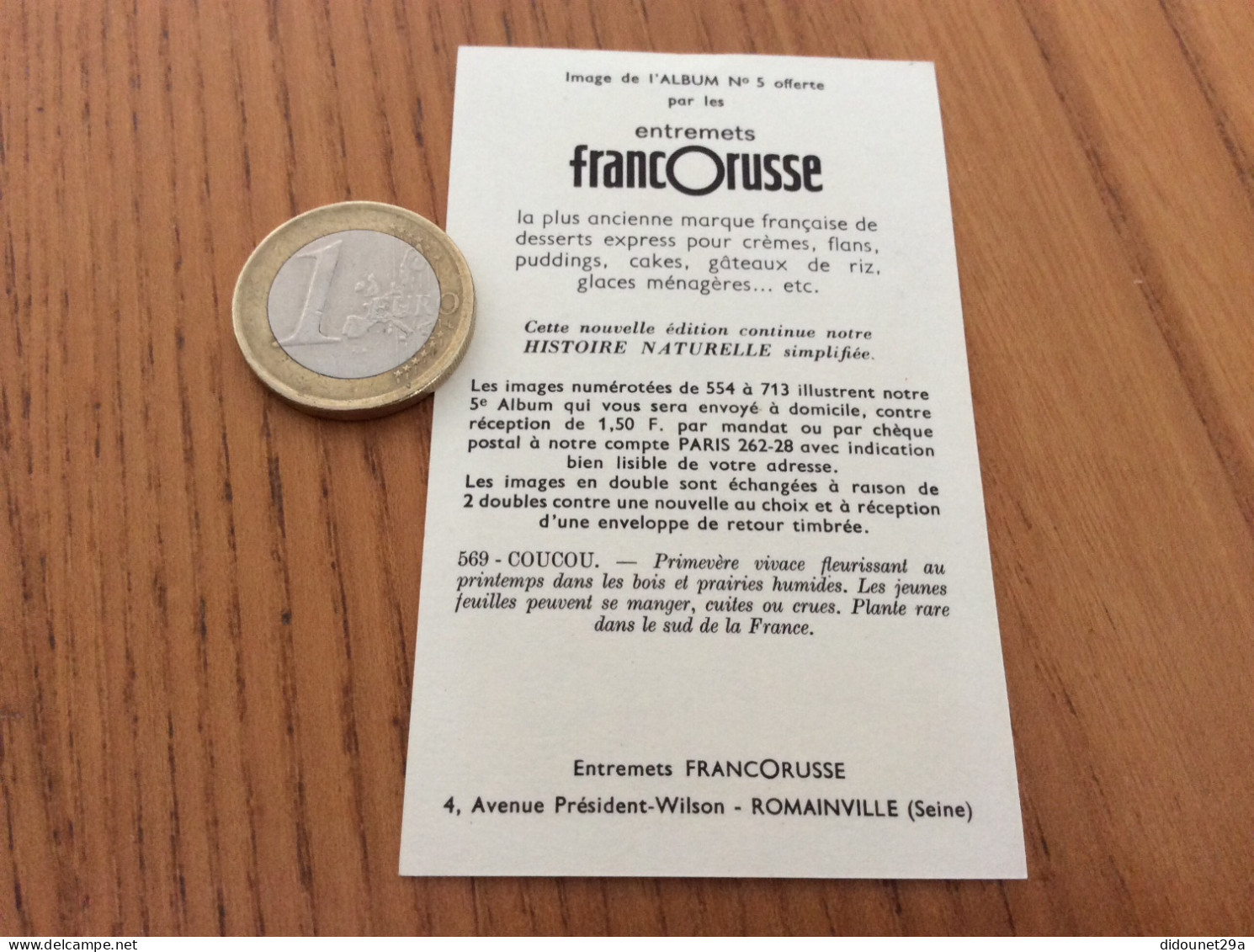 Chromo Francorusse N°569 "COUCOU" (plante, Fleur) - Autres & Non Classés