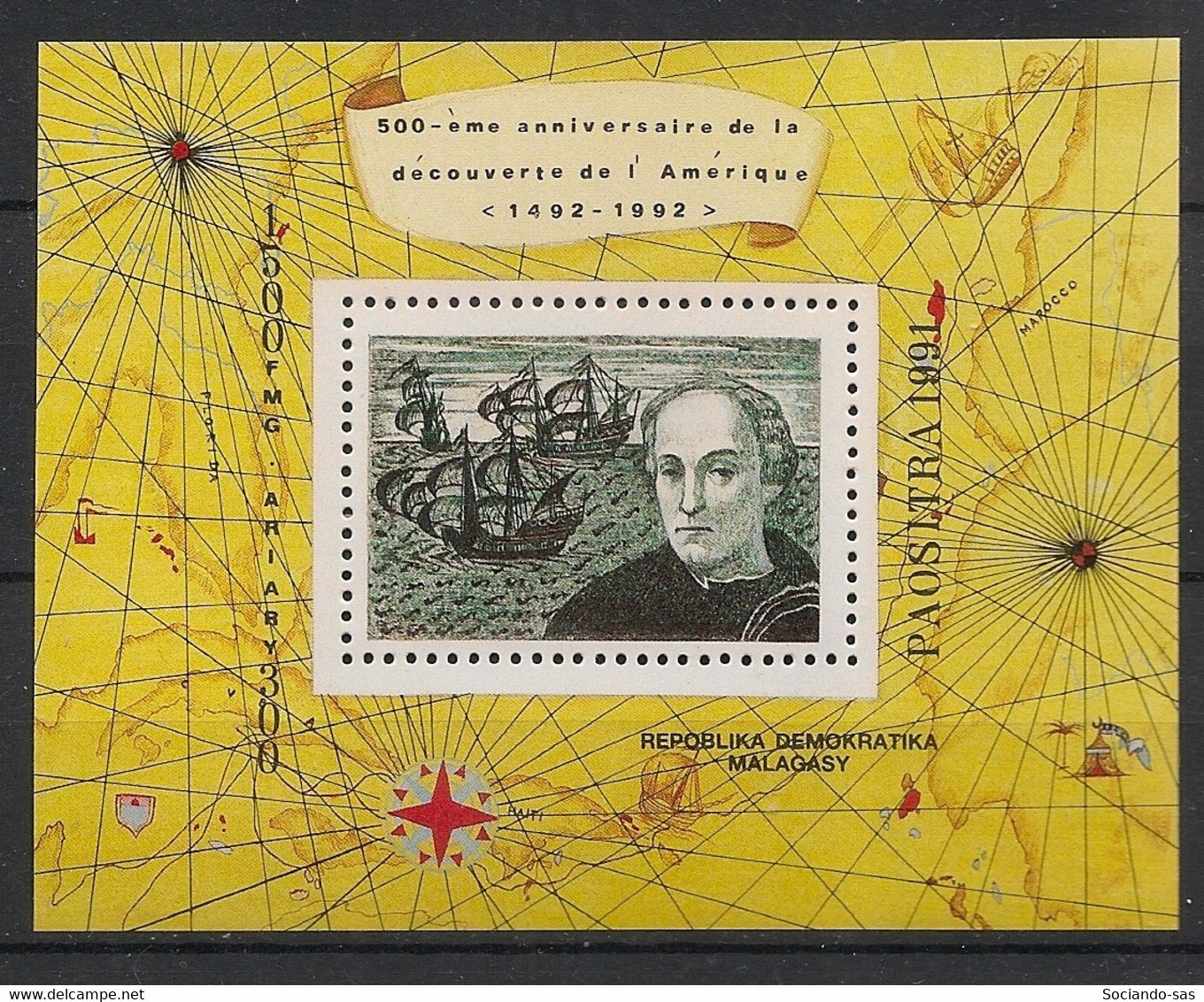 MADAGASCAR - 1991 - Bloc Feuillet BF N°YT. 71 - Christophe Colomb - Neuf Luxe ** / MNH / Postfrisch - Christopher Columbus