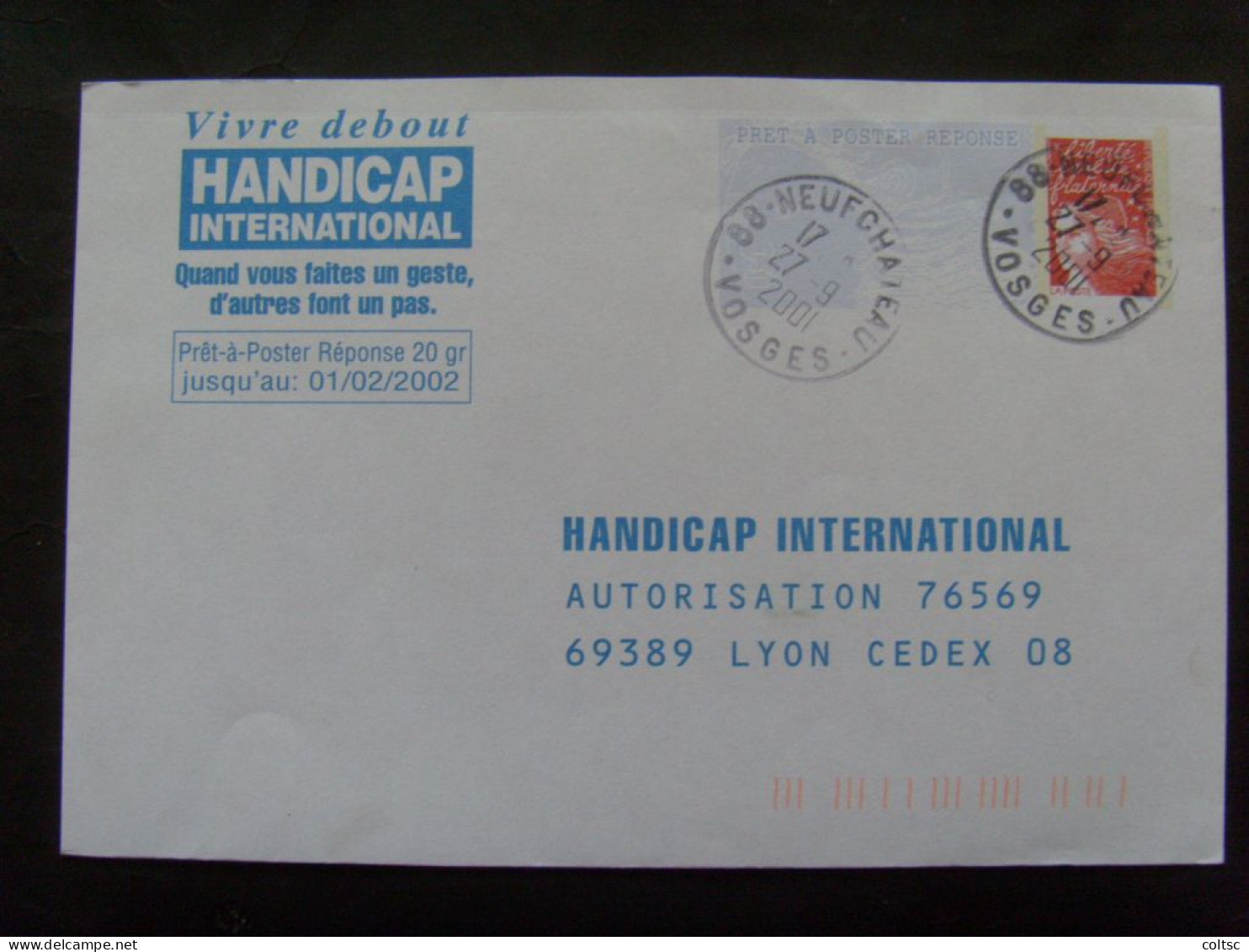 18967- PAP Réponse Luquet La Poste Handicap International, Validité 01/02/2002, OBL, TBE - PAP: Antwort/Luquet