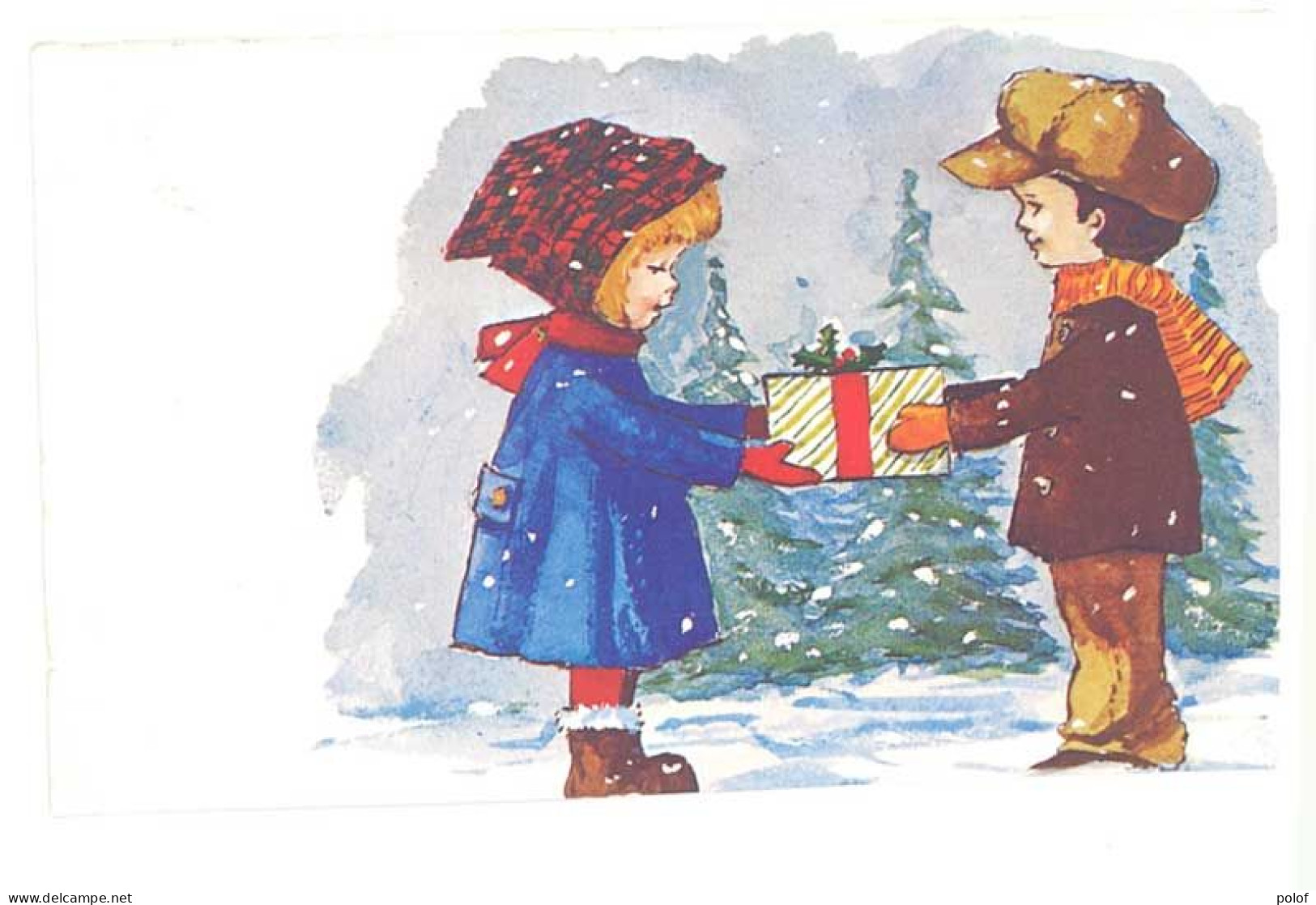 ILLUSTRATEUR - Couple D' Enfants - Cadeau Dans Paysage De Neige  (A DIVERS 87) - 1900-1949