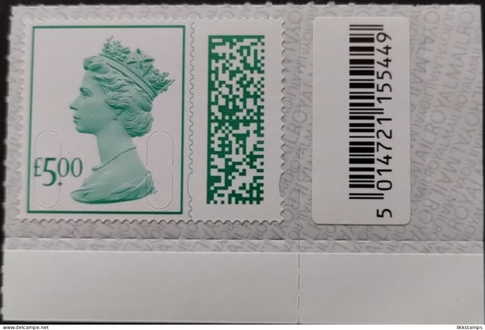 S.G. V4840 BOTTOM RIGHT HAND CORNER £5.00p BARCODED MACHIN UNFOLDED & NHM #01836 - Machins