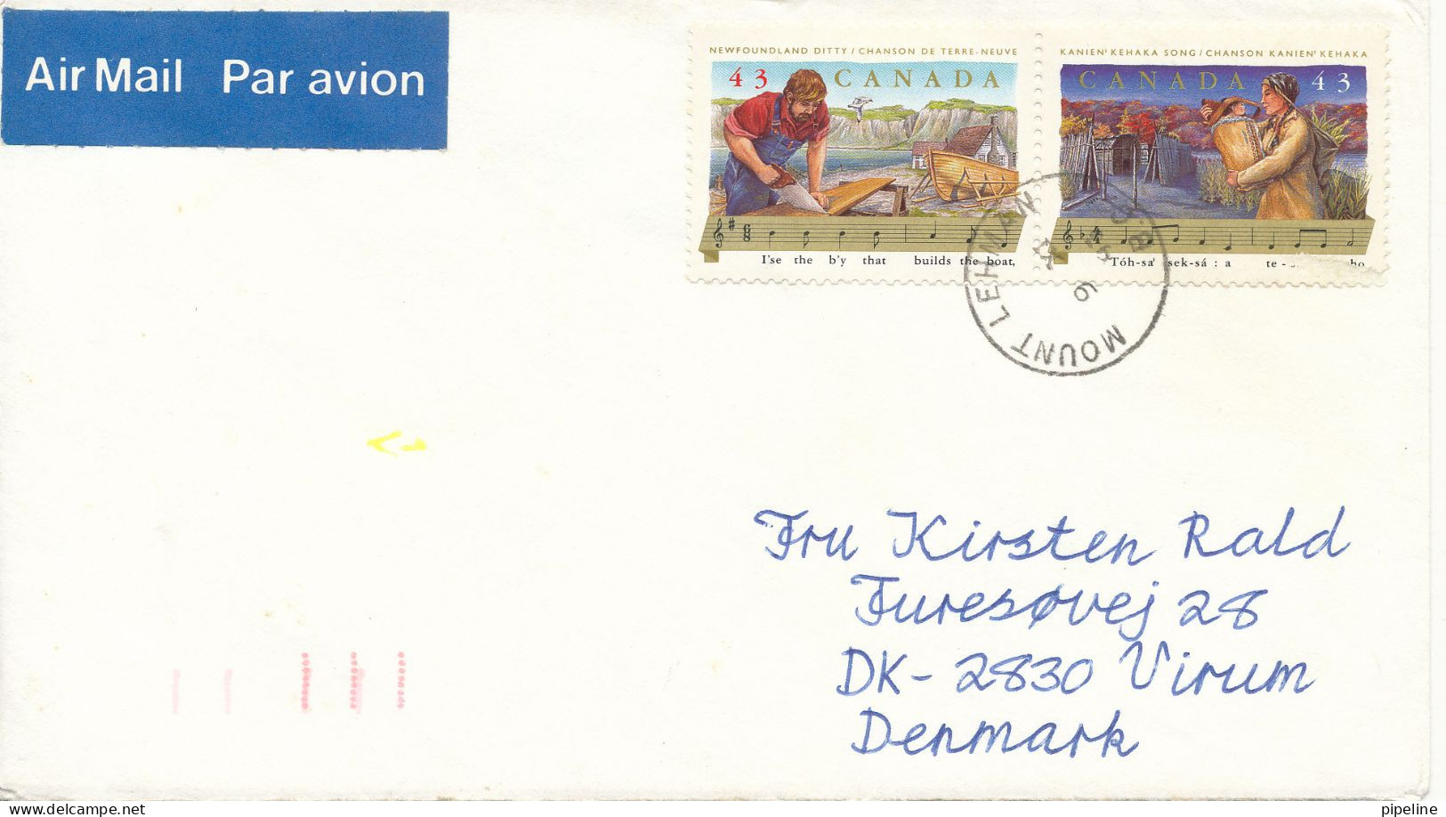 Canada Cover Sent Air Mail To Denmark 9-11-1993 Topic Stamps Music - Storia Postale