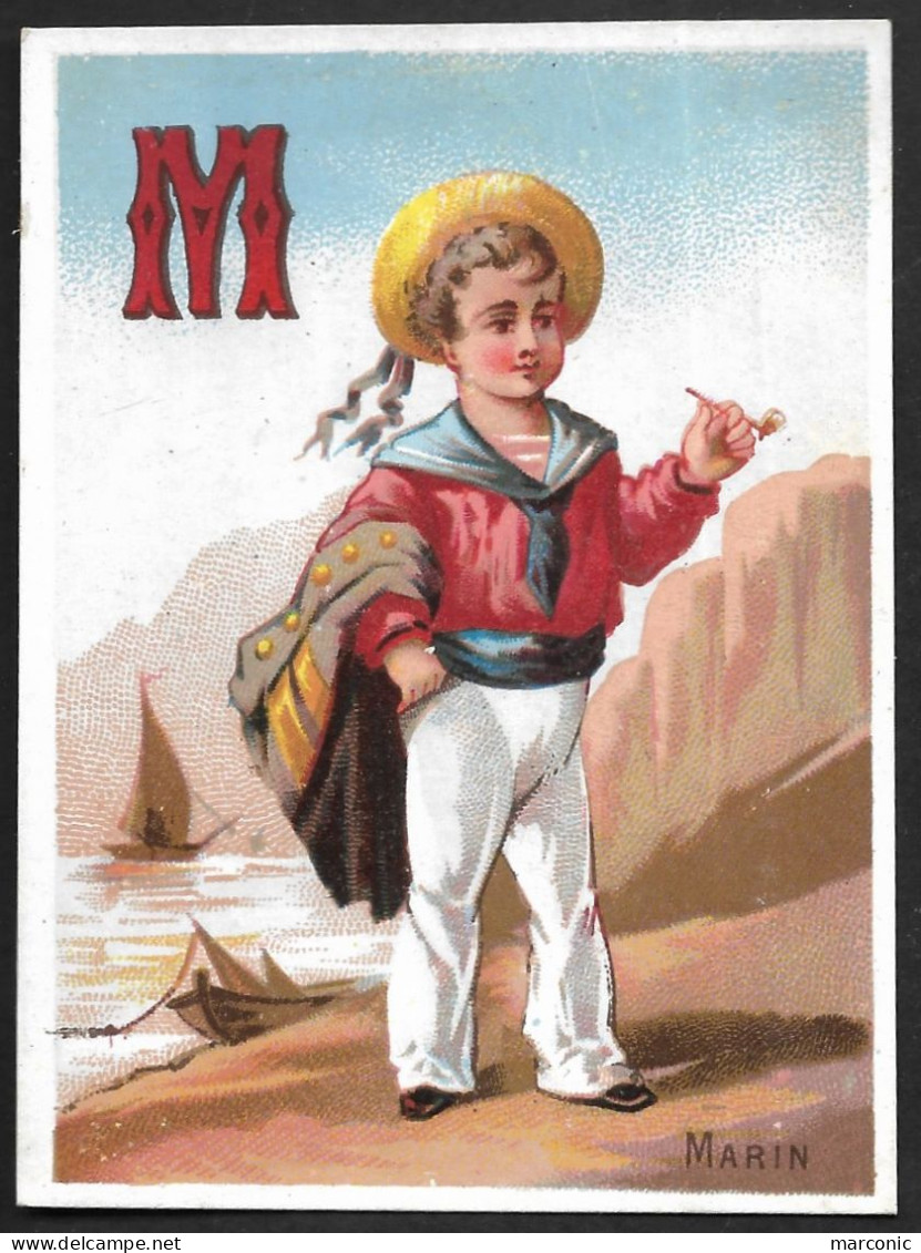 Chromo Dos Vierge - ALPHABET, Lettre M - MARIN - Marin En Costume, Bord De Mer, Bateaux - Altri & Non Classificati