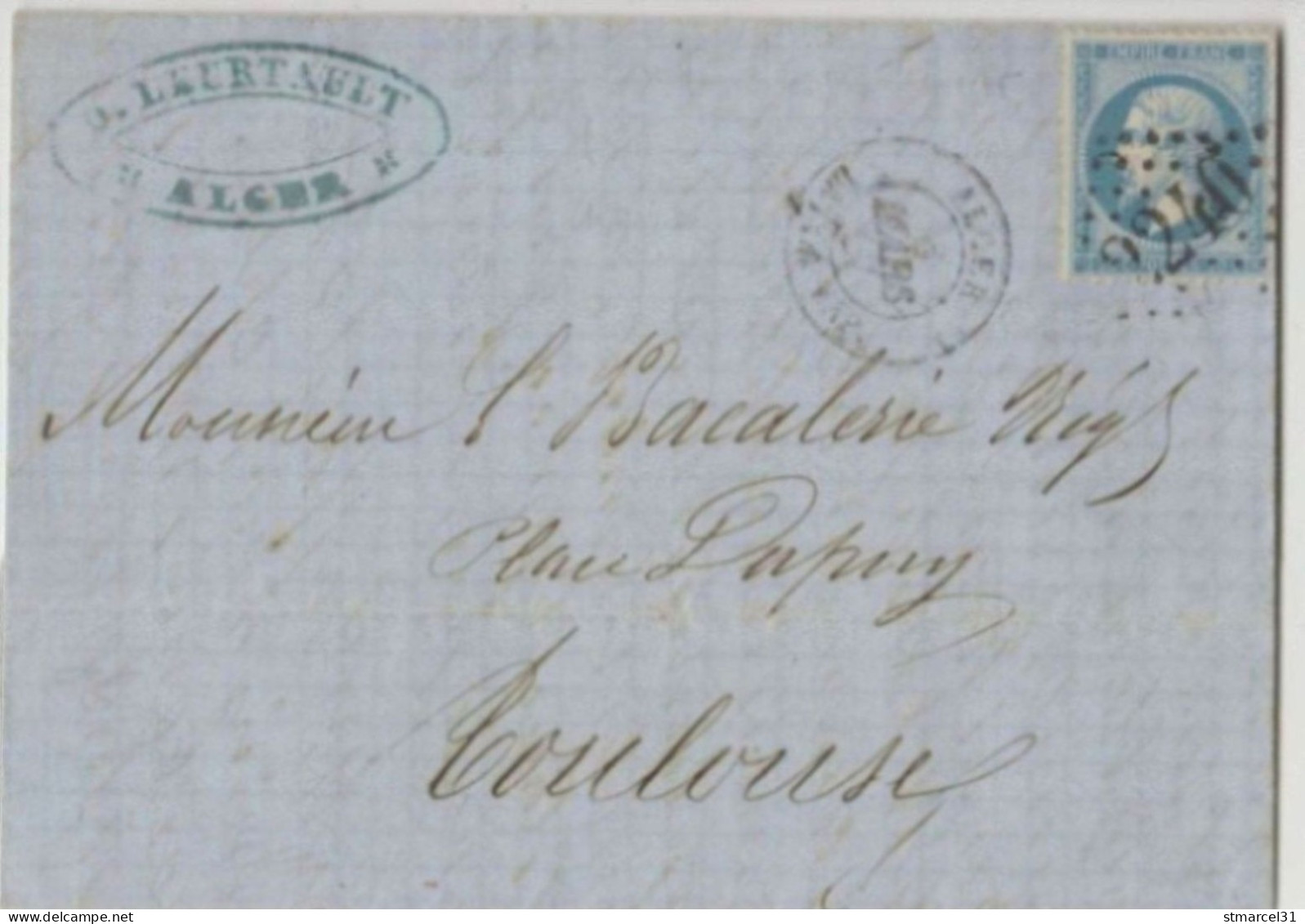 CàD "ALGER BAT A VAP" Sur Lettre PARTIE D'ALGER, OBLTEREE à MARSEILLE!! N°22 TBE - 1862 Napoléon III.