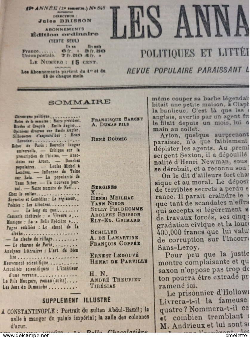 ANNALES 95 /SULTAN ABDUL HAMID TURQUIE /VERRERIE FABRICATION BOUTEILLES /AU TEMPS JADIS MIREILLE NORMAND - Tijdschriften - Voor 1900