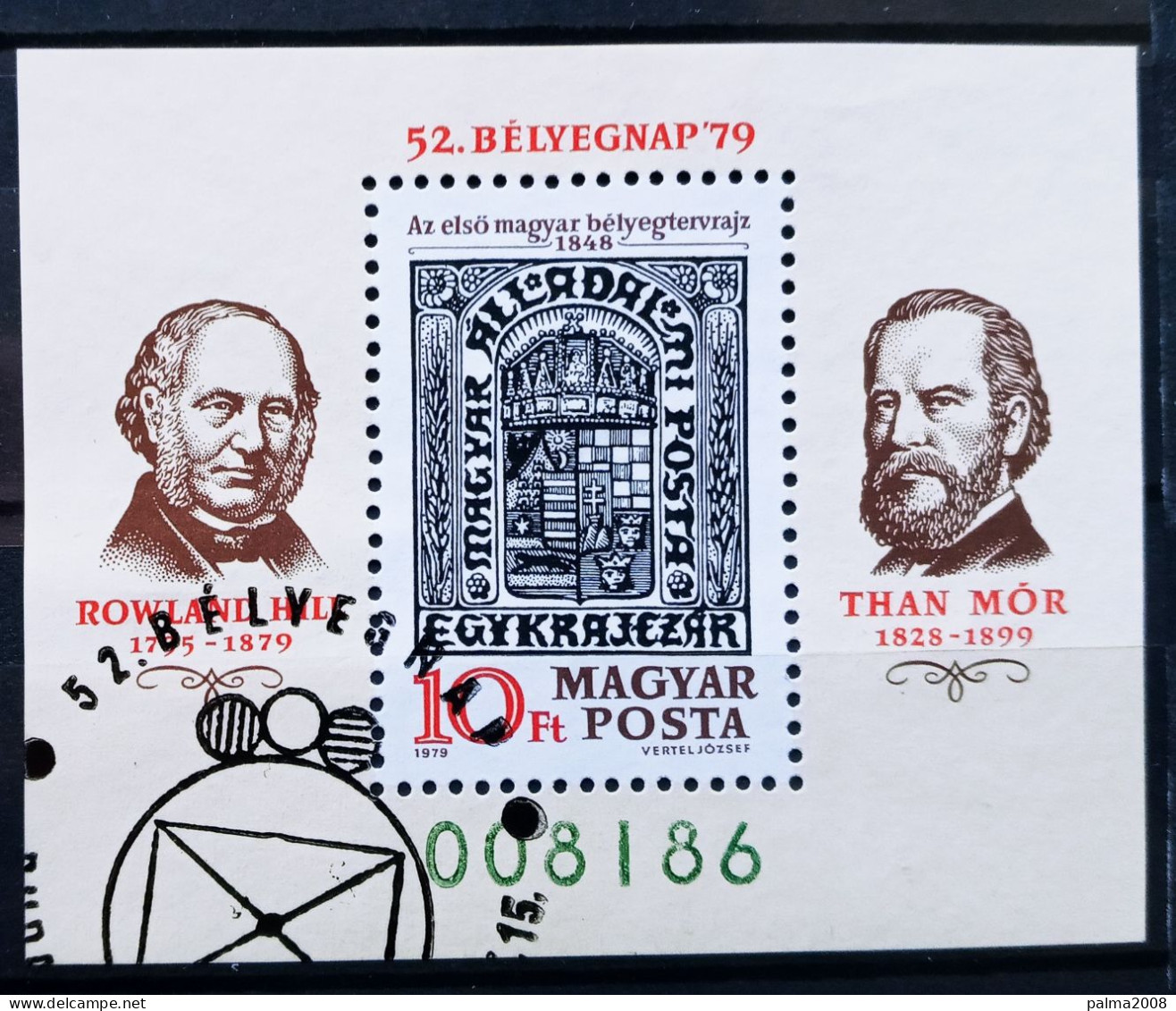 HUNGRIA IVERT HOJA BLOQUE Nº 142 USADA - CENT. MUERTE ROWLAND HILL - Blocks & Sheetlets