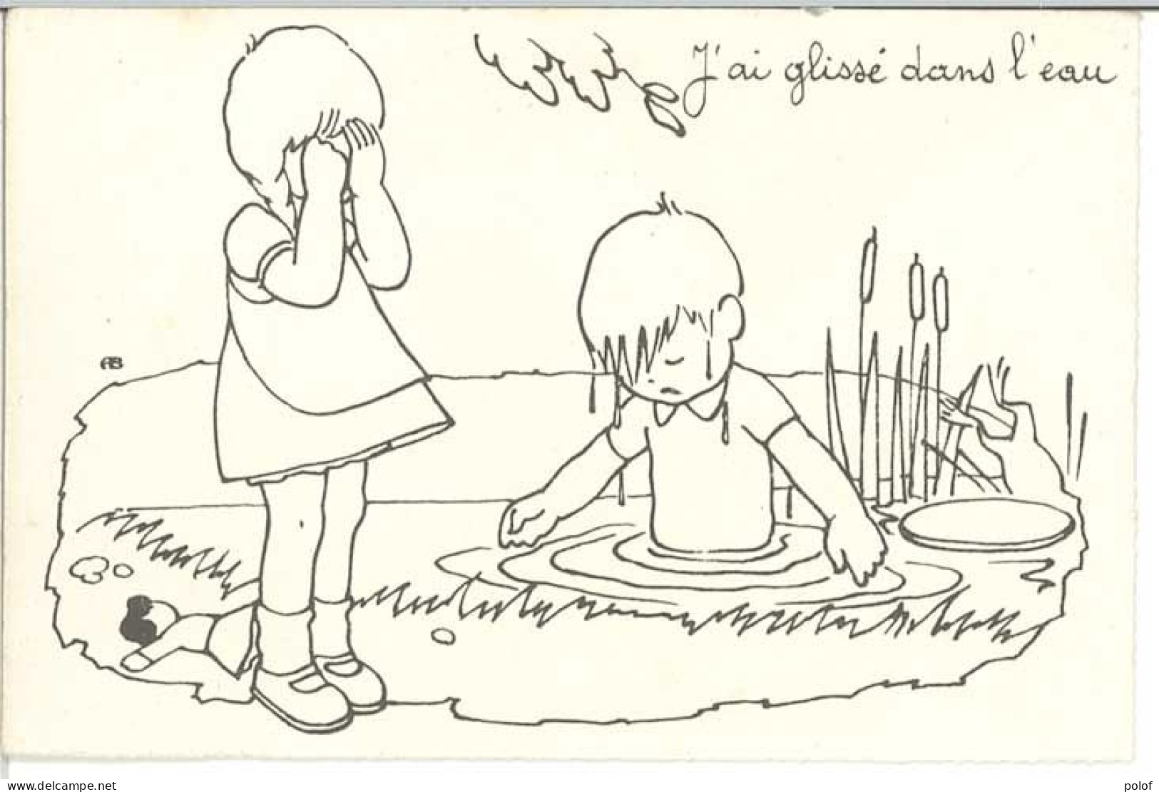 ILLUSTRATEUR - Couple D' Enfants - J'ai Glissé Dans L' Eau - Poupée  (à Colorier)  (A DIVERS 90) - 1900-1949