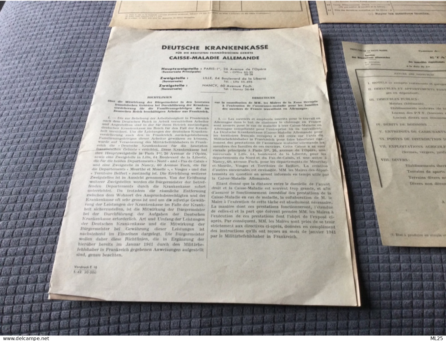 Papiers WW2 Mutuelle Allemande Et Réquisition - Historical Documents