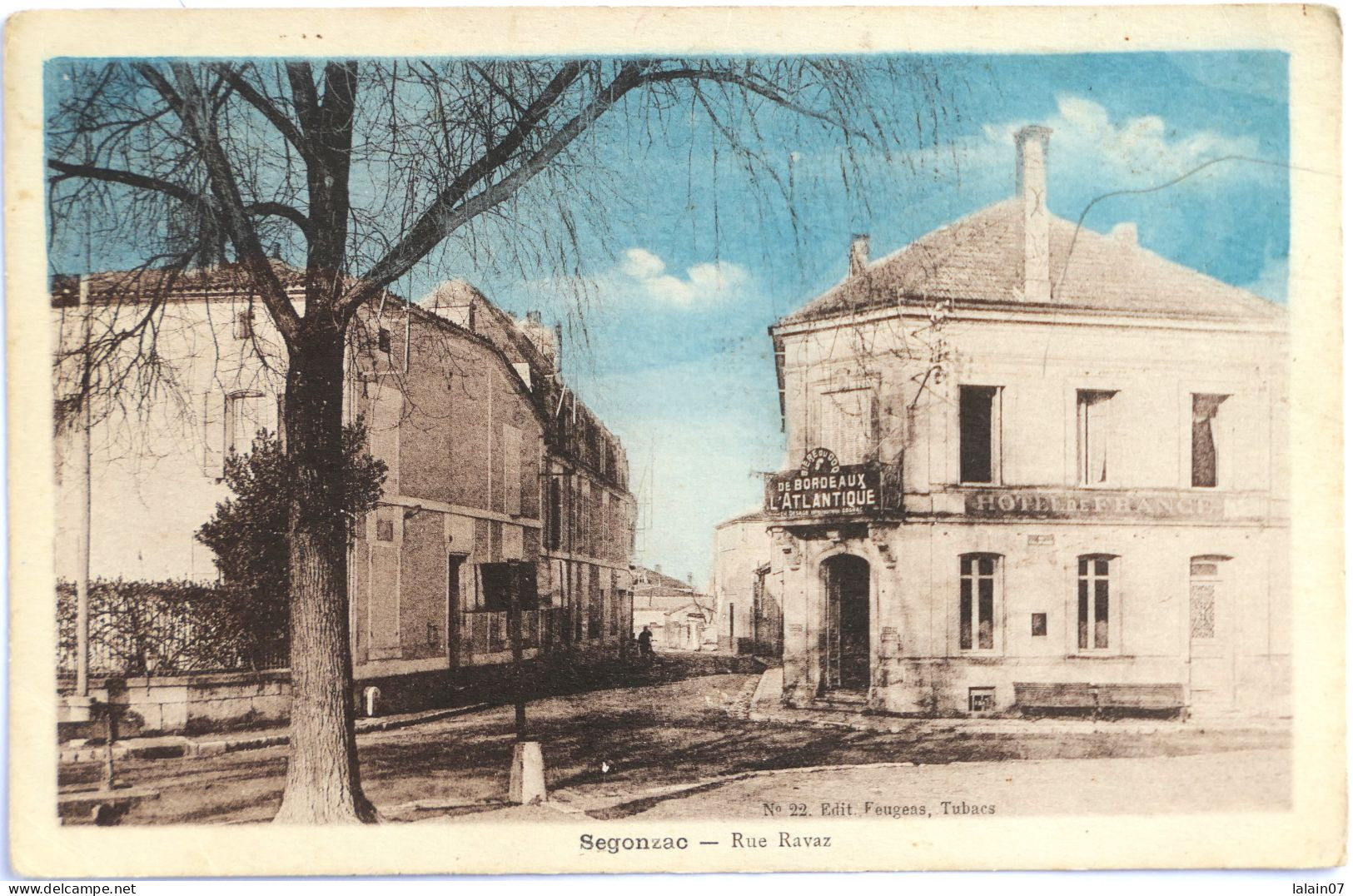 C. P. A. : 16 : SEGONZAC : Rue Ravaz, "Hôtel De France", " Bière Du Coq De Bordeaux L'Atlantique" - Autres & Non Classés