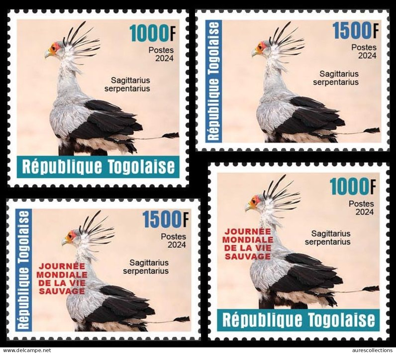 TOGO 2024 SET 4V - REG & OVERPRINT - SECRETARY BIRD - BIRDS OISEAUX VOGEL - MNH - Altri & Non Classificati