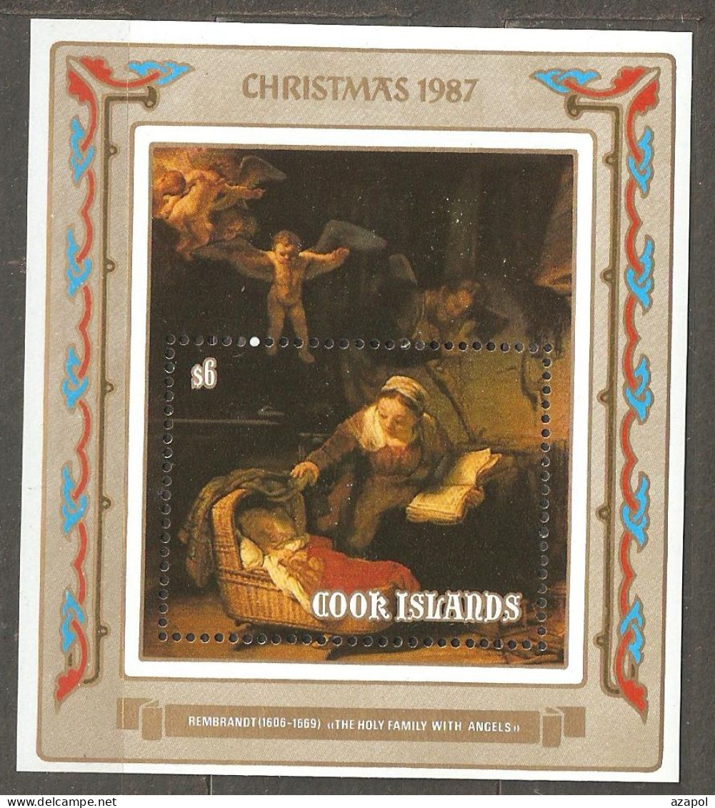 Cook Islands: Mint Block, Christmas - Painting By Rembrandt, 1987, Mi#Bl-184, MNH. - Islas Cook