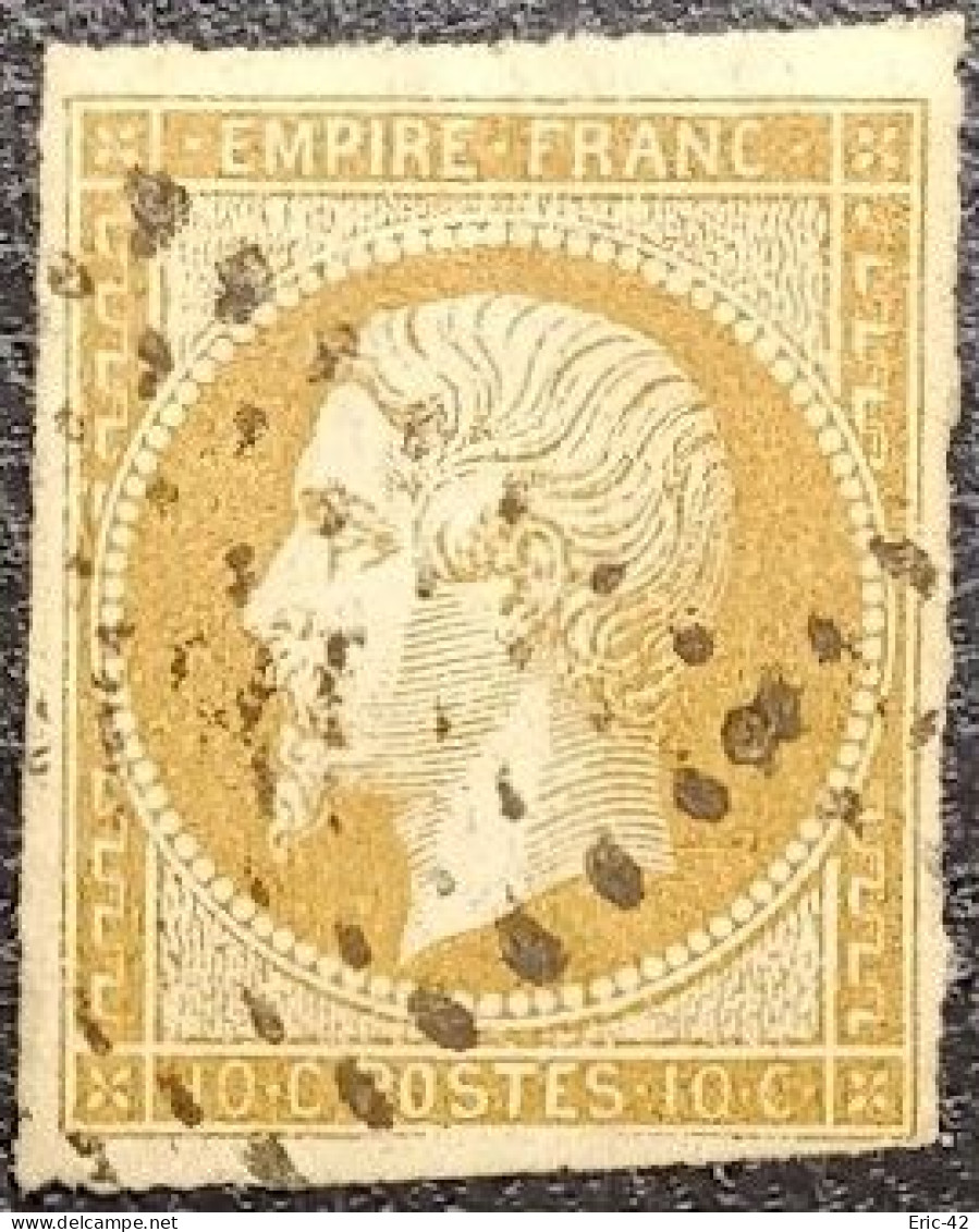 FRANCE Y&T N°13Ac Napoléon 10c Bistre-brun. Oblitéré Losange G.C. - 1853-1860 Napoléon III