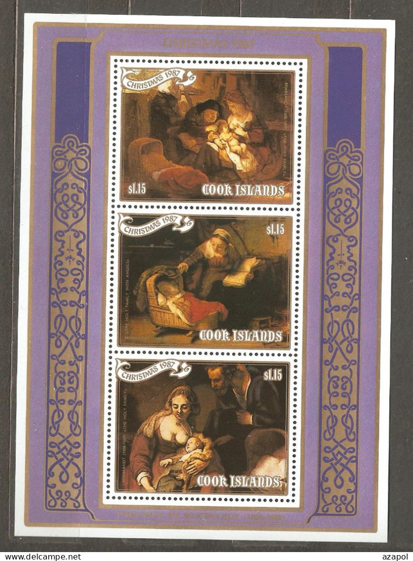 Cook Islands: Mint Block, Christmas - Painting By Rembrandt, 1987, Mi#Bl-183, MNH. - Cookeilanden