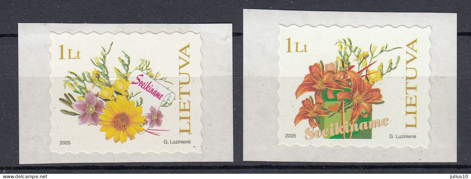 LITHUANIA 2005 Greetings Flowers MNH(**) Mi 866-867 #Lt986 - Lituania