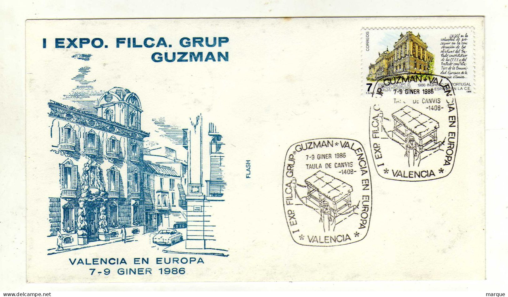 Enveloppe 1er Jour ESPAGNE ESPANA EUROPA Oblitération VALENVIA 07-09 Giner 1986 - FDC