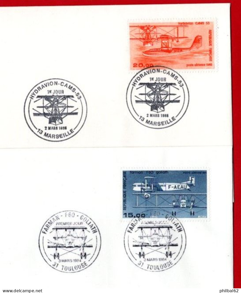 Lot De 2 FDC Poste Aérienne, Farmann F 60 Et Hydravion "CAMS 53". Années 1984 Et 1985. N° 57 Et 58. - 1980-1989