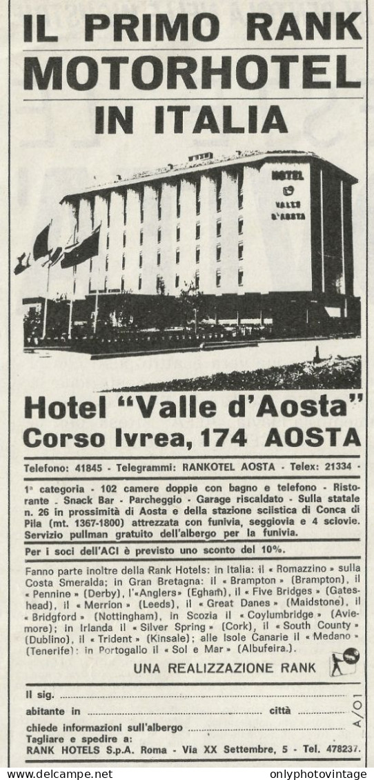 Il Primo Rank Motorhotel In Italia - AOSTA - Pubblicità 1967 - Publicitè - Pubblicitari