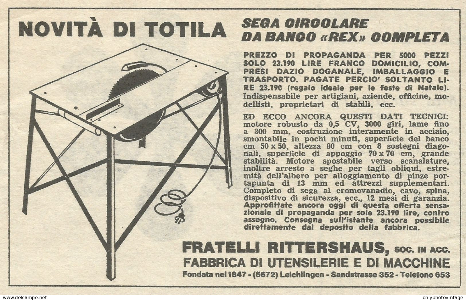 Sega Circolare Da Banco TOTILA - Pubblicità 1967 - Publicitè - Werbung