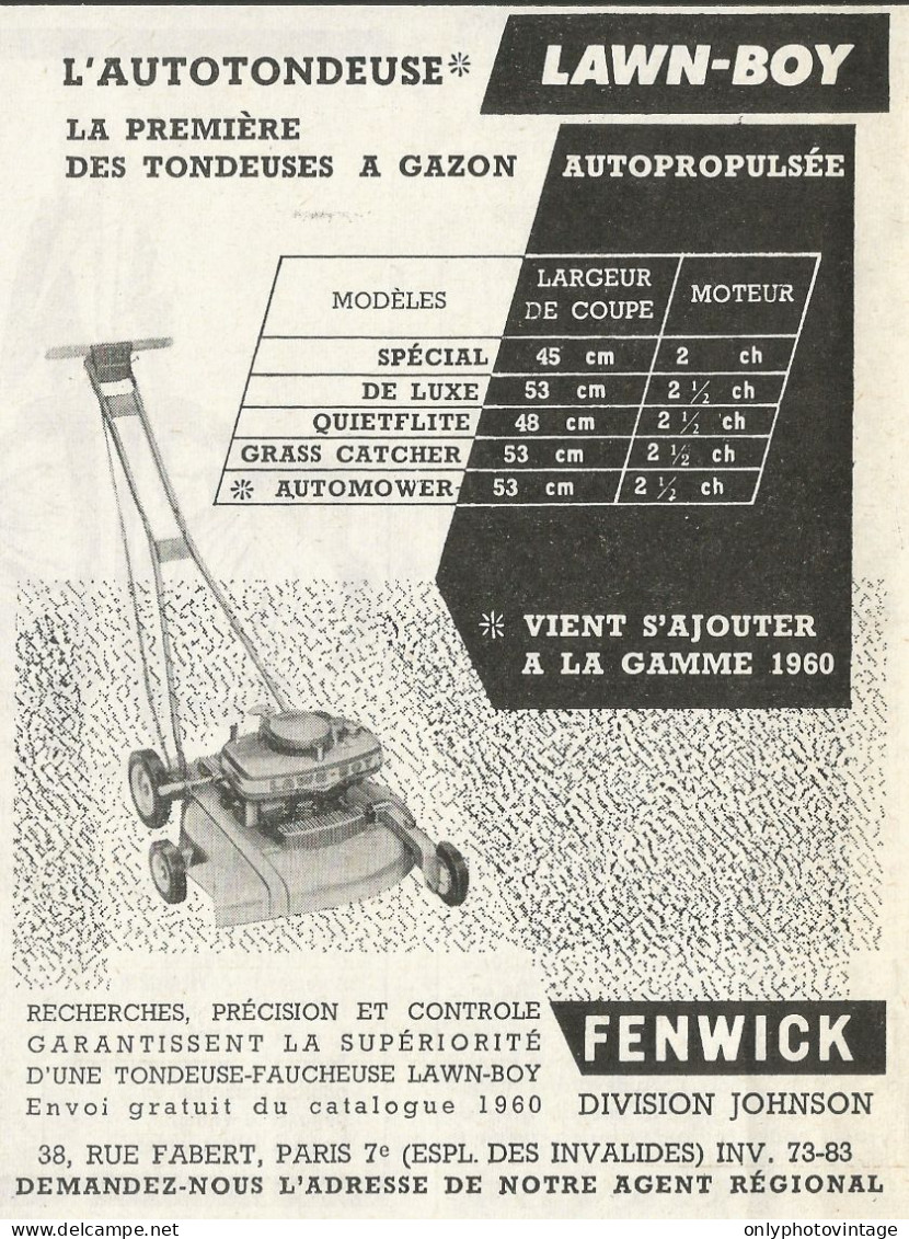 LAWN BOY La Première Des Toundeuses A Gazon - Pubblicità 1961 - Publicitè - Pubblicitari