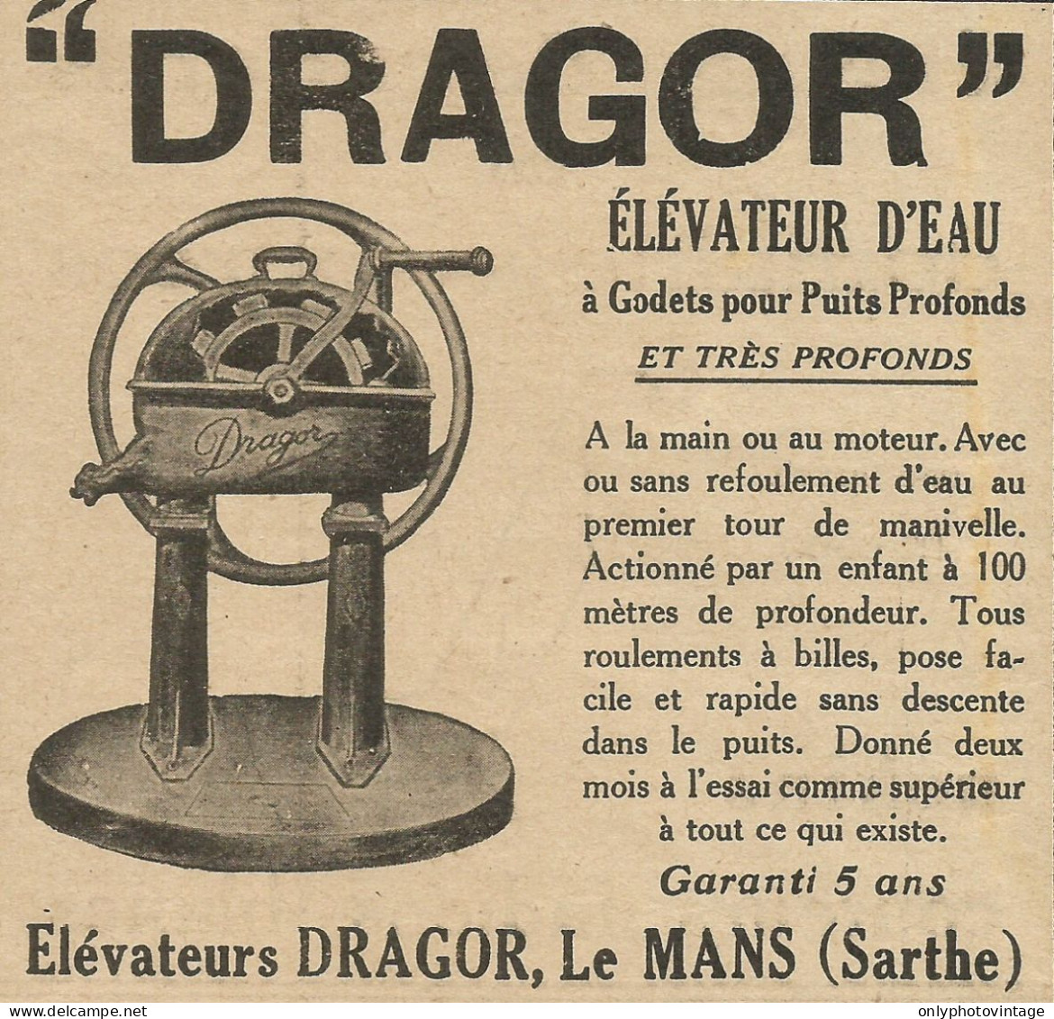 Elèvateurs DRAGOR - Le Mans - Pubblicità 1929 - Publicitè - Werbung