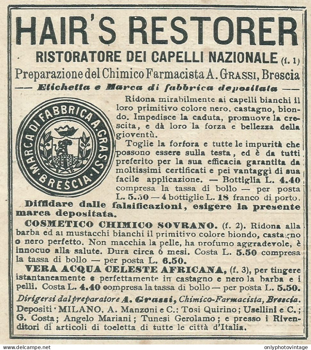 HAIR'S RESTORER - Pubblicità 1917 - Advertising - Pubblicitari