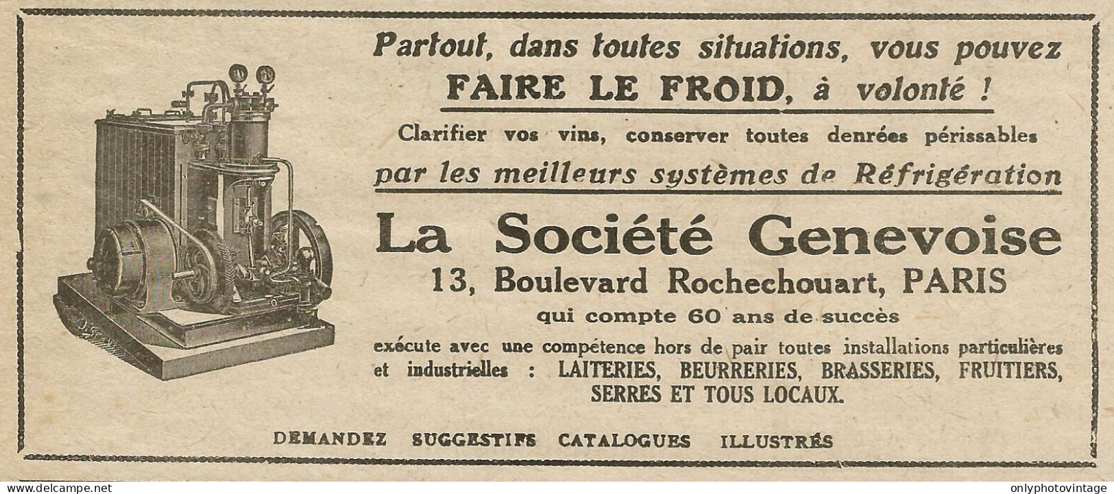 Sistemi Di Refrigerazione GENEVOISE - Pubblicità 1929 - Advertising - Pubblicitari