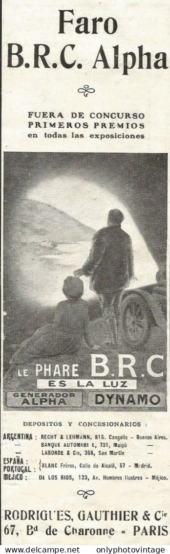 Faro Per Auto B.R.C. Alpha - Pubblicità 1912 - Advertising - Pubblicitari