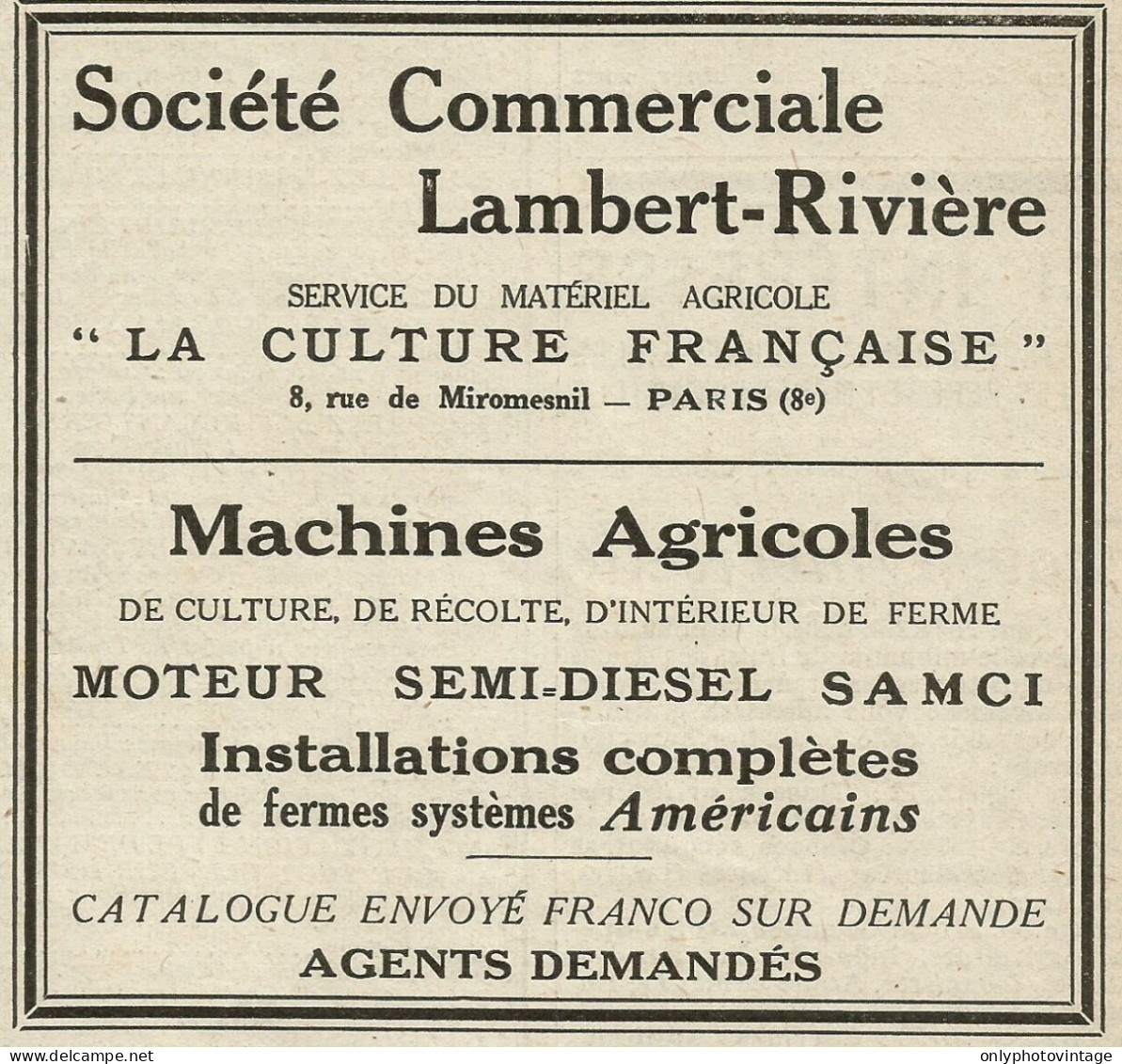 Machines Agricoles Lambert Rivière - Pubblicità 1922 - Advertising - Publicidad