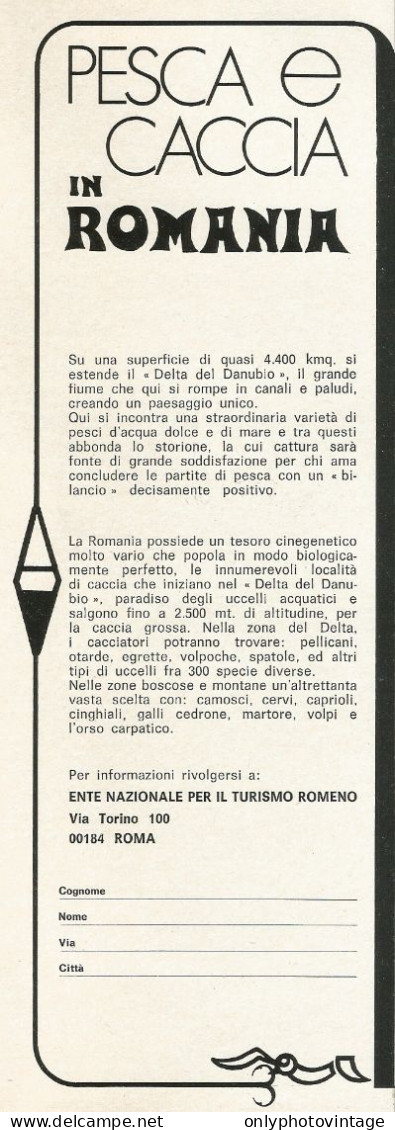 Pesca E Caccia In Romania - Pubblicità 1972 - Advertising - Advertising