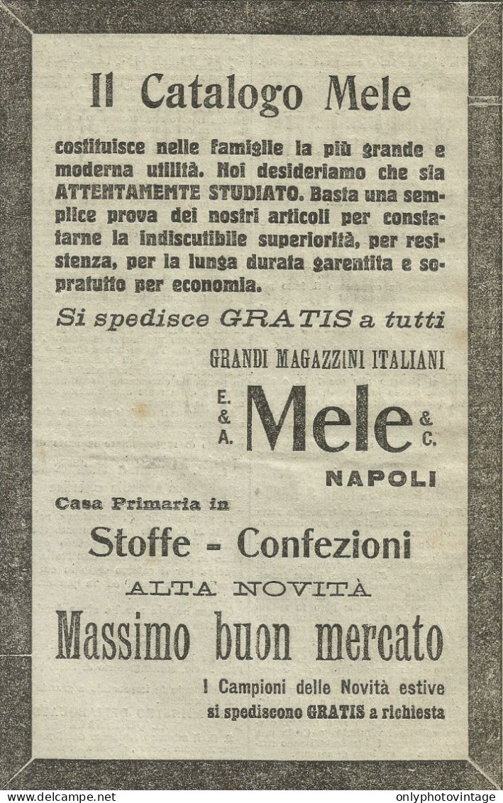 Grandi Magazzini Italiani MELE - Napoli - Stoffe - Pubblicità 1910 - Adv. - Advertising