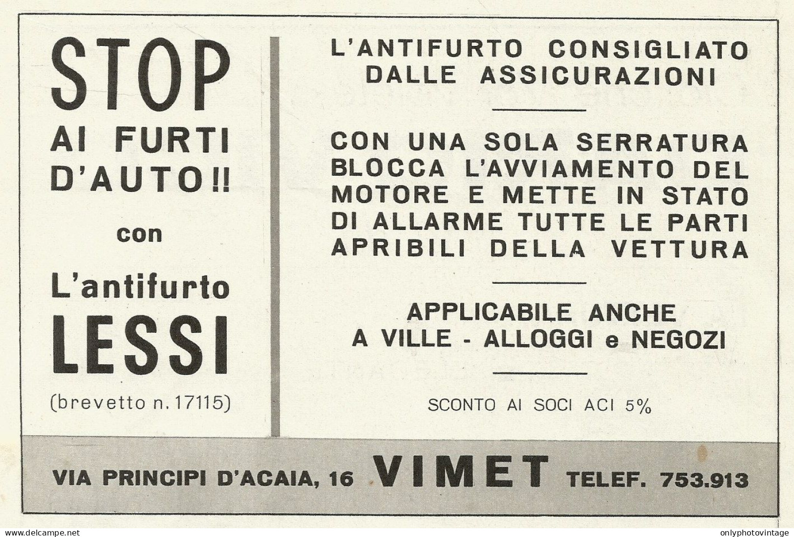 Antifurto LESSI - Stop Ai Furti D'auto - Pubblicità 1967 - Advertising - Publicidad