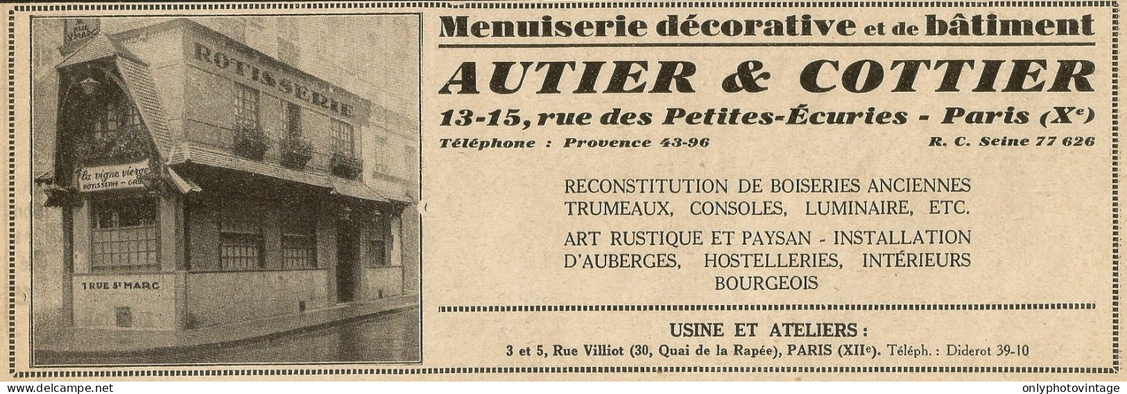 AUTIER & COTTIER - Paris - Pubblicità 1929 - Advertising - Advertising