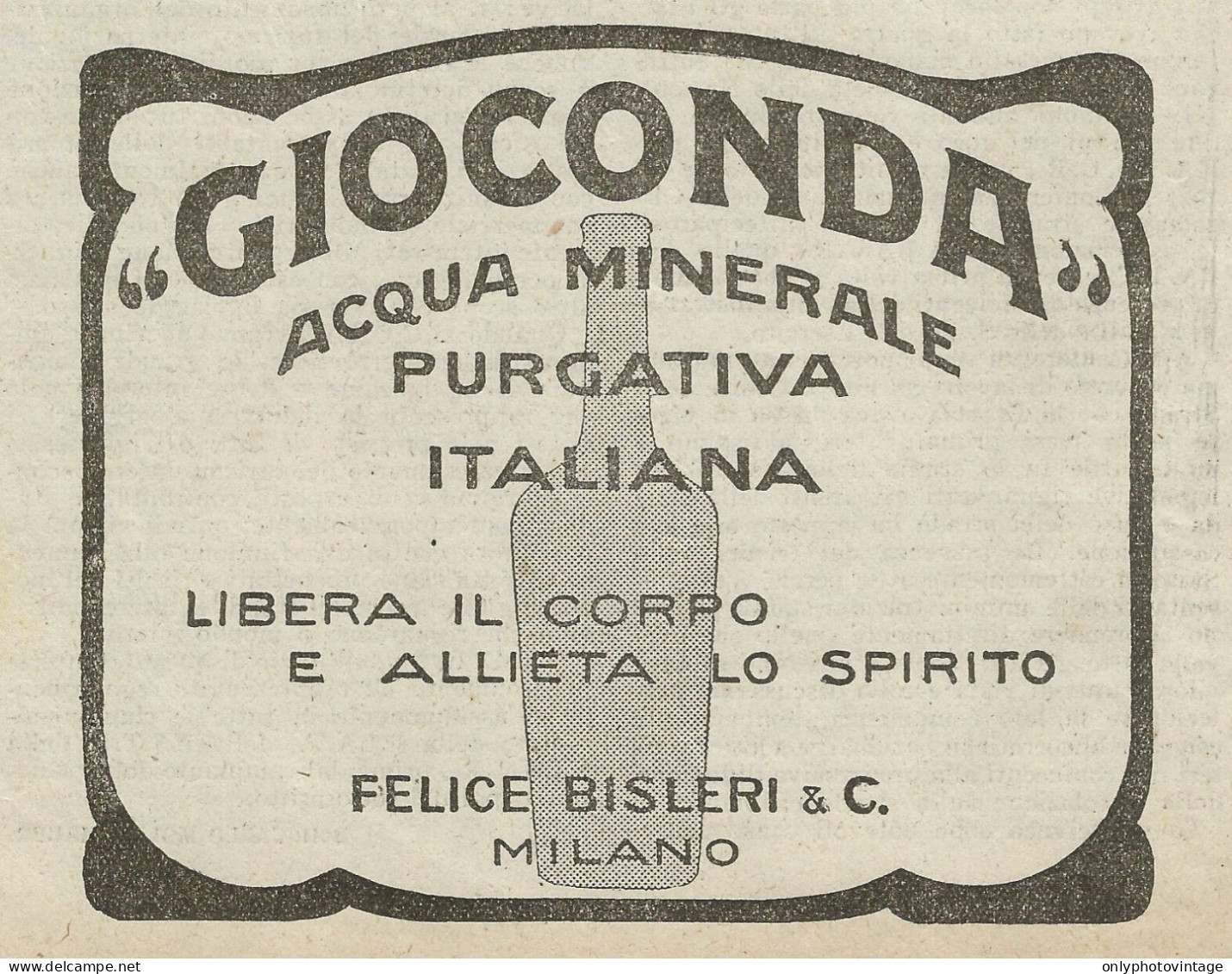 Acqua Minerale Gioconda - Felice Bisleri - Pubblicità 1930 - Advertising - Advertising