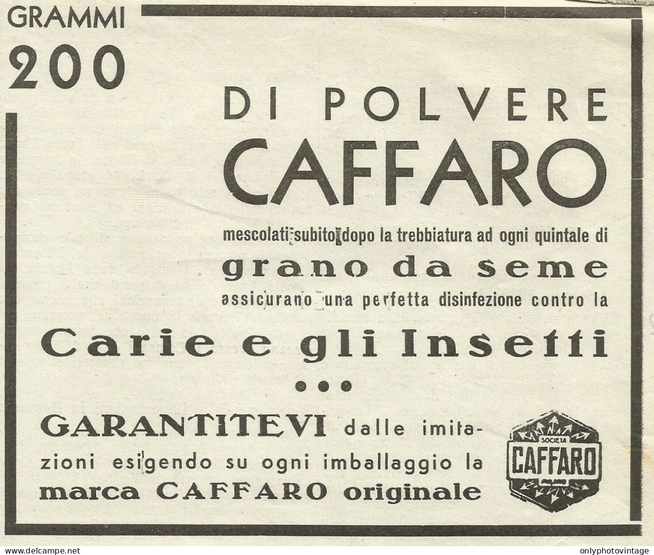 Polvere CAFFARO - Pubblicità 1934 - Advertising - Advertising