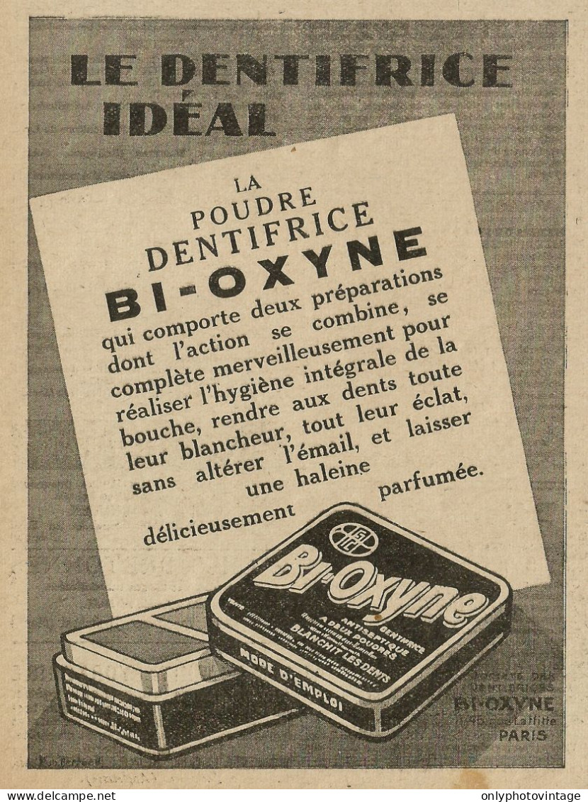 BI-OXYNE Le Dentifrice Idèal - Pubblicità 1928 - Advertising - Advertising