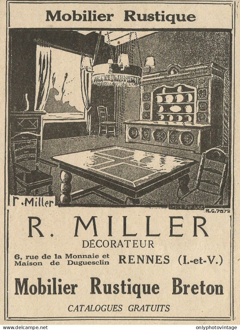 Mobilier Rustique R. Miller - Rennes - Pubblicità 1929 - Advertising - Advertising