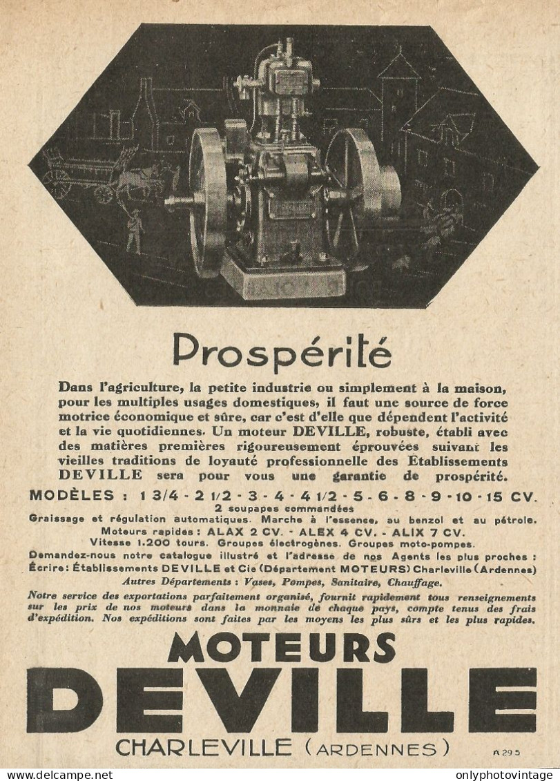 Moteurs DEVILLE - Charleville - Pubblicità 1929 - Advertising - Advertising