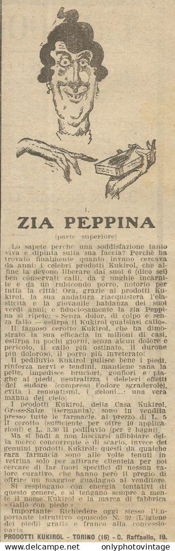 Prodotti Kukirol - Zia Peppina Parte Superiore - Pubblicità 1924 - Advert. - Publicités