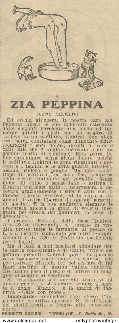 Prodotti Kukirol - Zia Peppina Parte Inferiore - Pubblicità 1924 - Advert. - Reclame