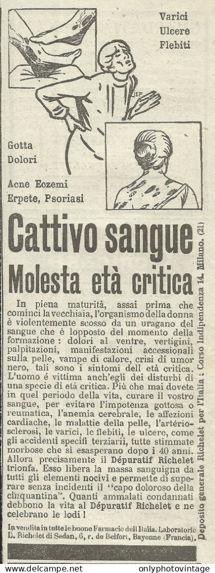 Dèpuratif Richelet - Cattivo Sangue - Pubblicità 1925 - Advertising - Reclame