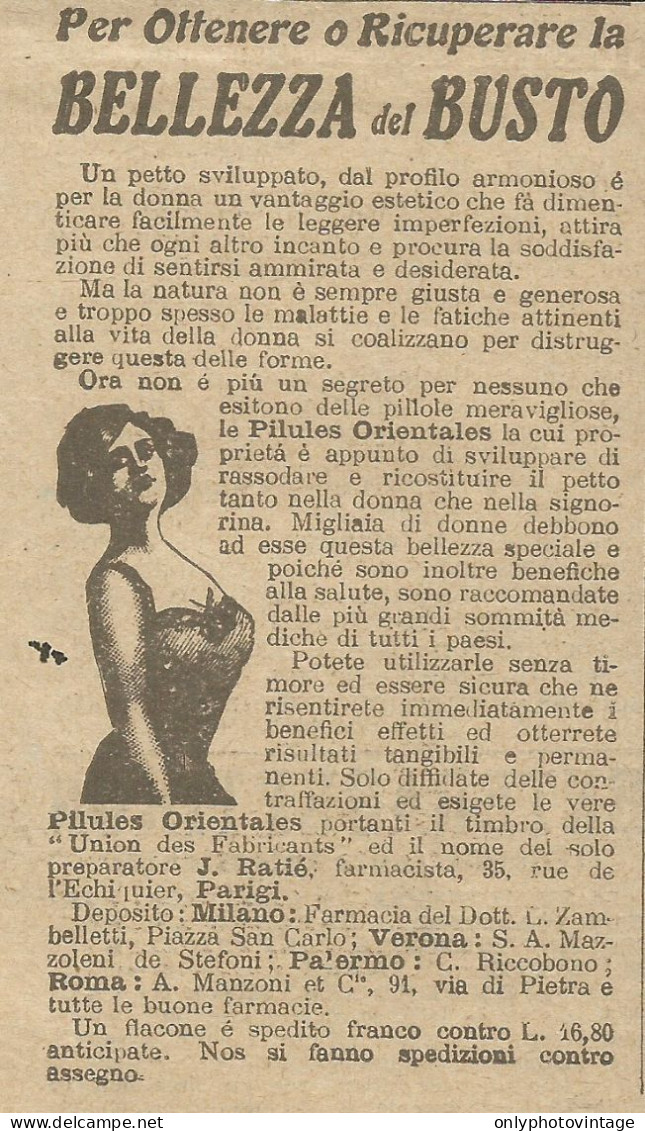 Pilules Orientales Per La Bellezza Del Busto - Pubblicità 1924 - Advertis. - Reclame